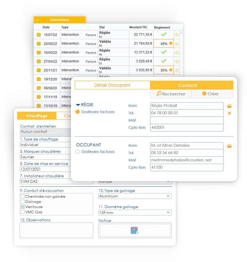 Gestion du fichier client pour chauffagiste climaticien et ramoneurs