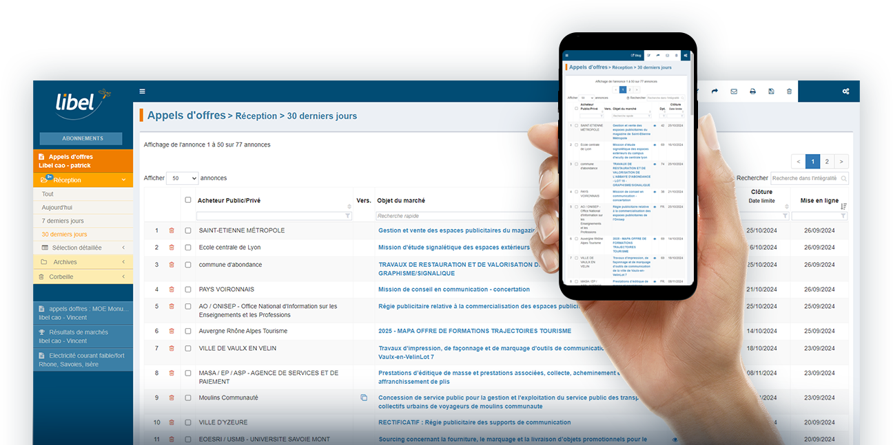 Plateforme Libel de veille marchés publics et privés